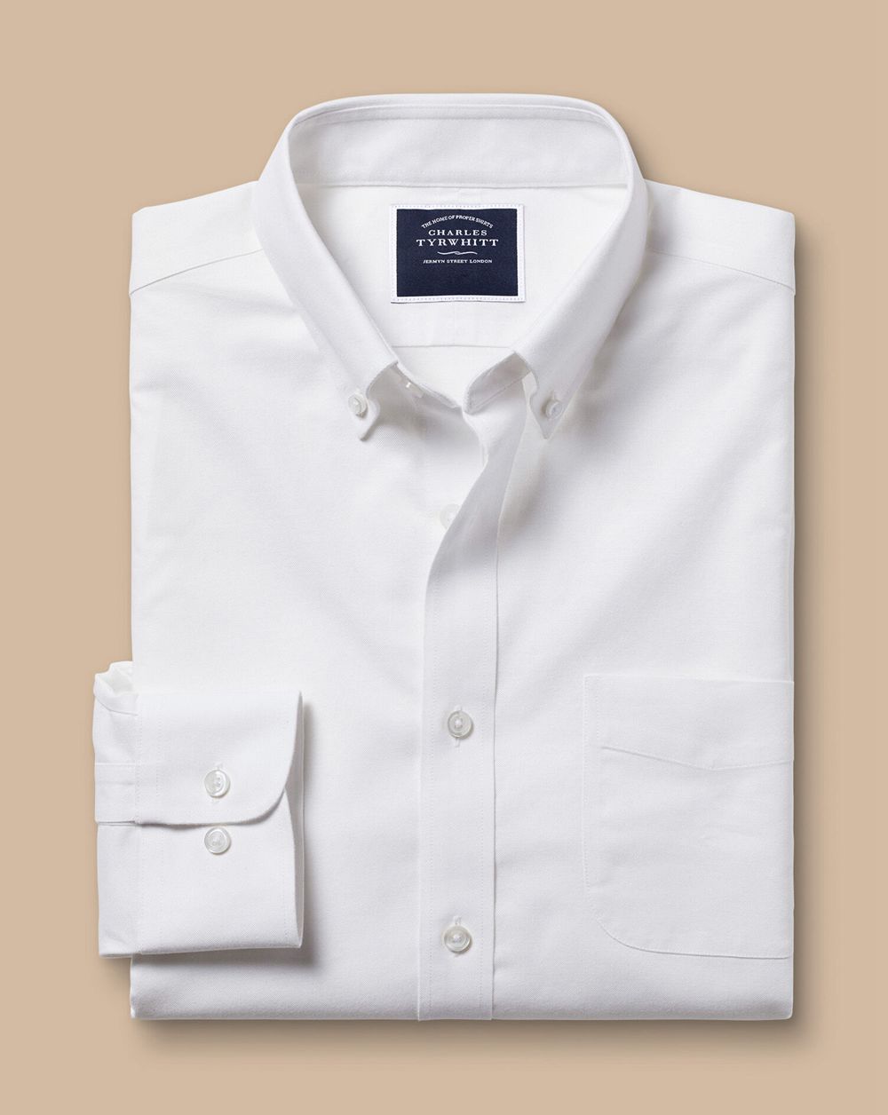 White Charles Tyrwhitt Button-Down Collar Non-Iron Stretch Oxford Shirt | PMBYJO-658