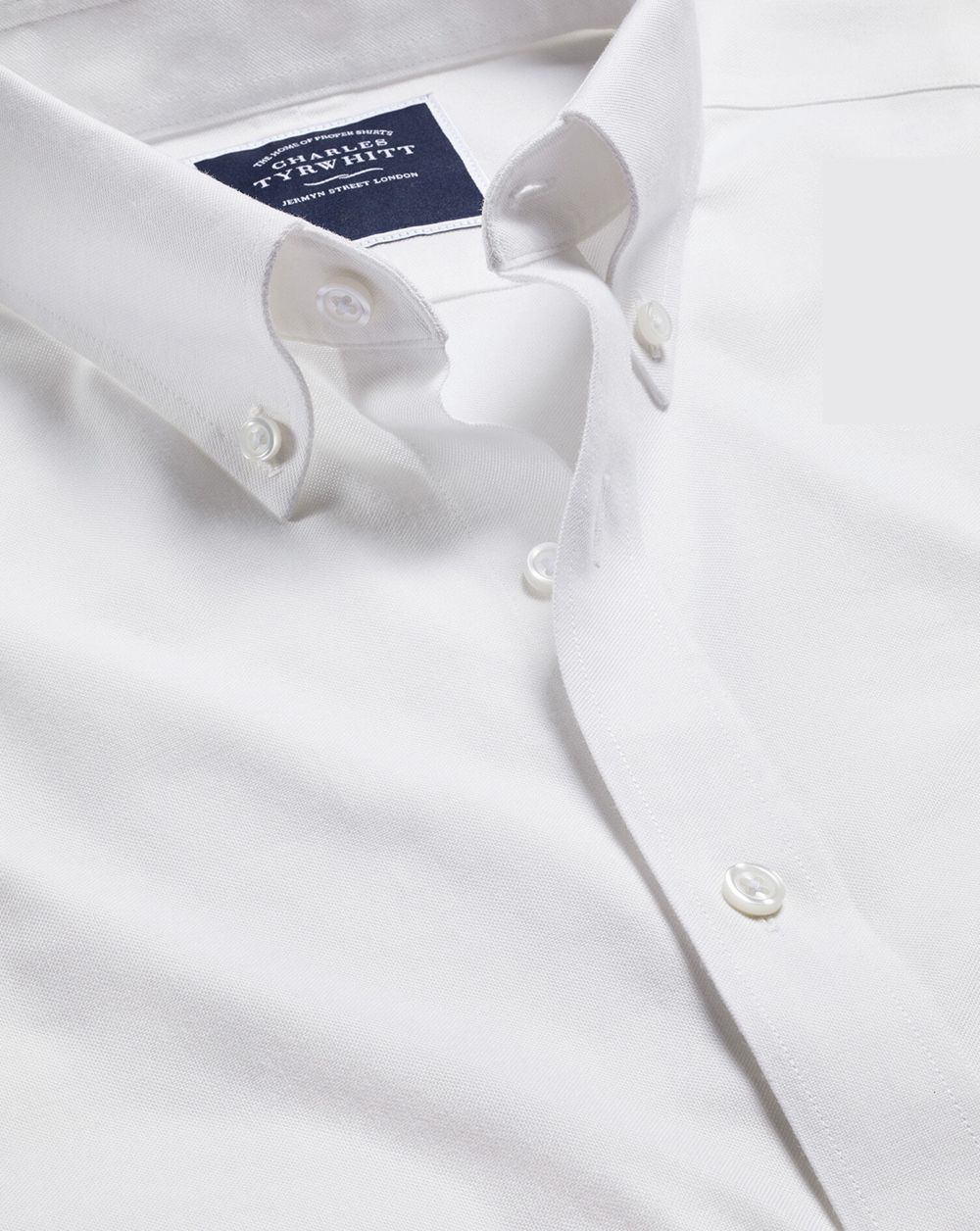 White Charles Tyrwhitt Button-Down Collar Non-Iron Stretch Oxford Shirt | PMBYJO-658