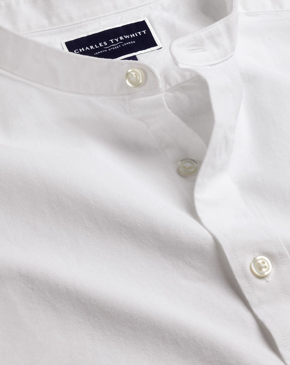 White Charles Tyrwhitt Collarless Cotton Linen Shirt | GFBWEV-890