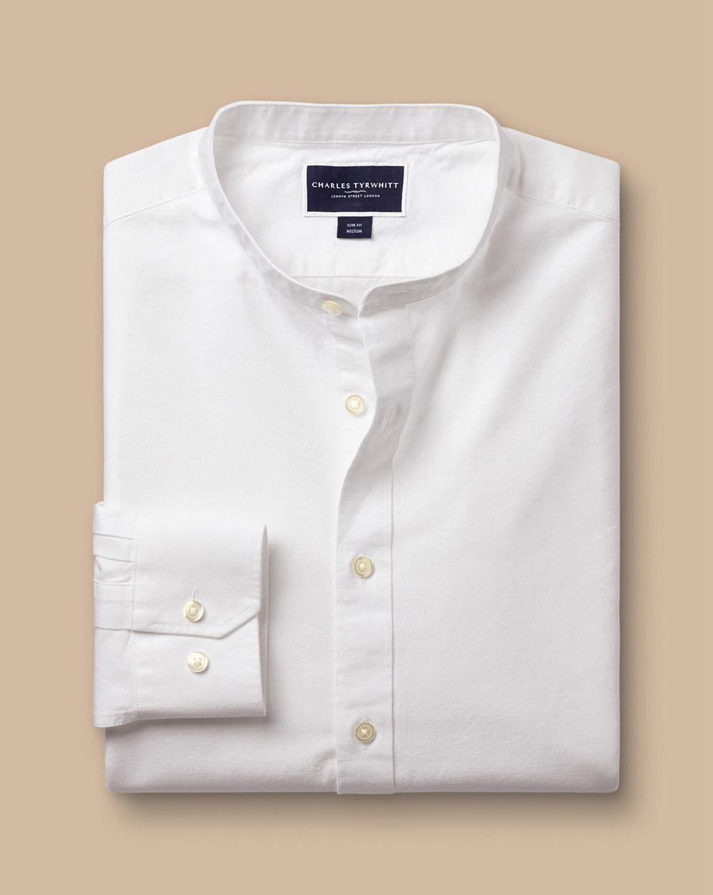 White Charles Tyrwhitt Collarless Cotton Linen Shirt | GFBWEV-890