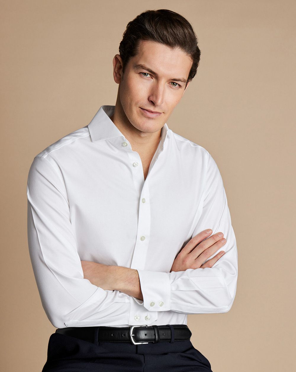 White Charles Tyrwhitt Extreme Spread Collar Non-Iron Twill Shirt | UJGDOH-175