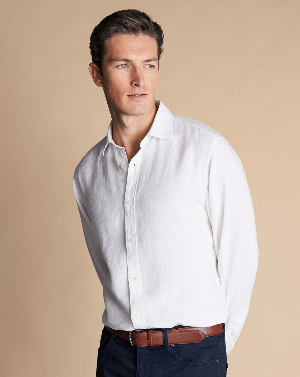 White Charles Tyrwhitt Pure Linen Shirt | BQASNK-240