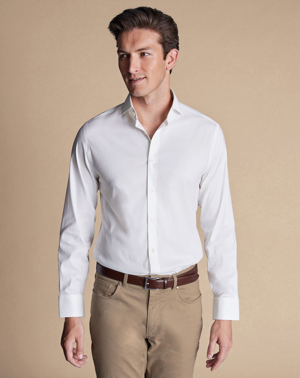 White Charles Tyrwhitt Semi-Spread Collar Non-Iron Stretch Twill Shirt | AZVSKR-231