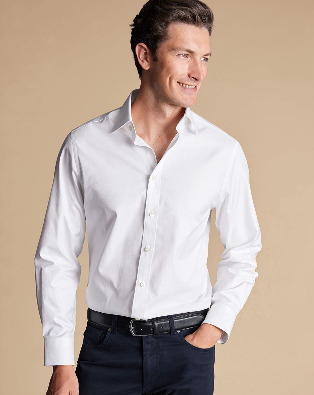 White Charles Tyrwhitt Semi-Spread Collar Egyptian Cotton Twill Shirt | LGHEIO-648