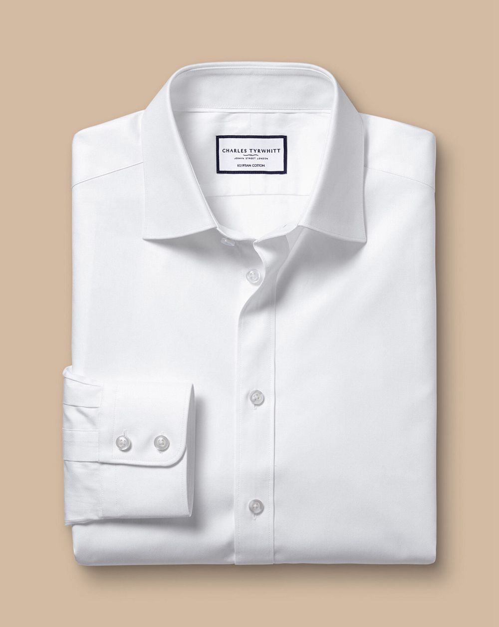 White Charles Tyrwhitt Semi-Spread Collar Egyptian Cotton Twill Shirt | LGHEIO-648