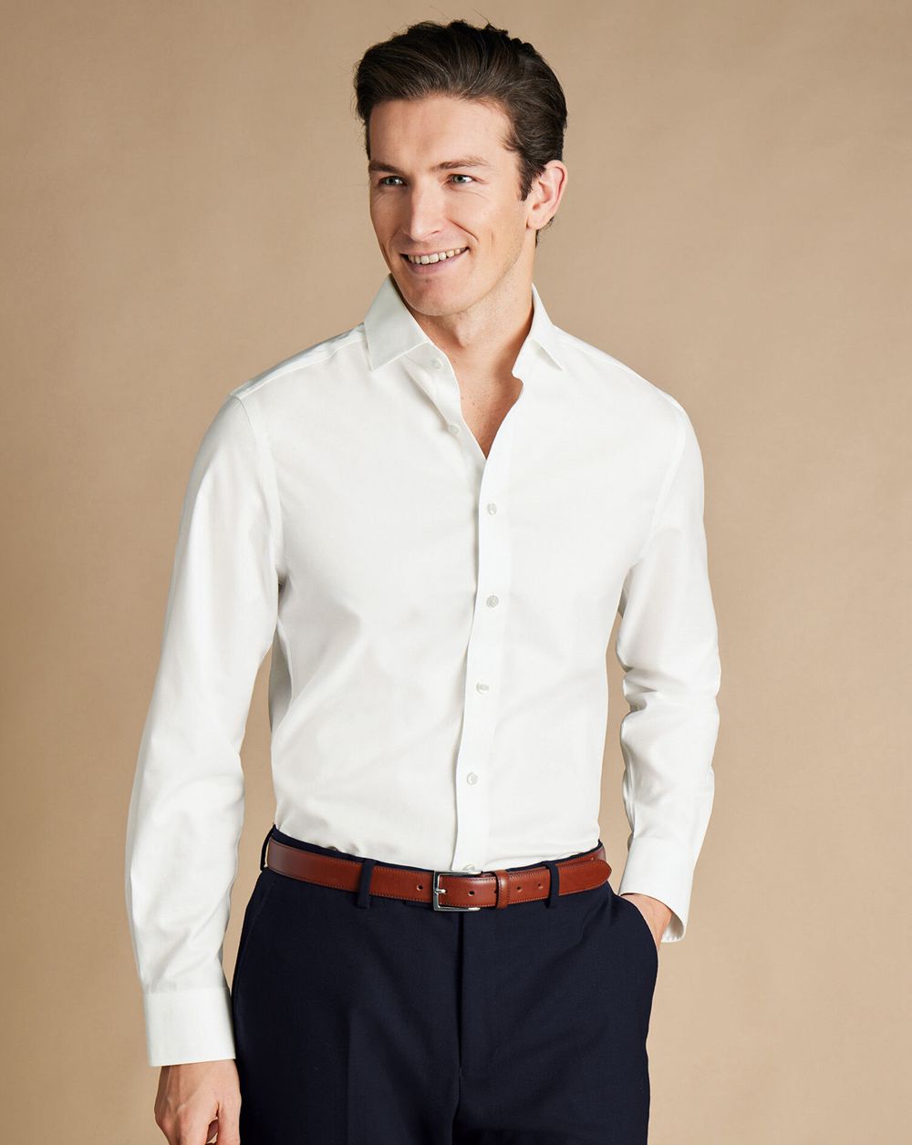 White Charles Tyrwhitt Spread Collar Non-Iron Twill Shirt | NJKMRA-380