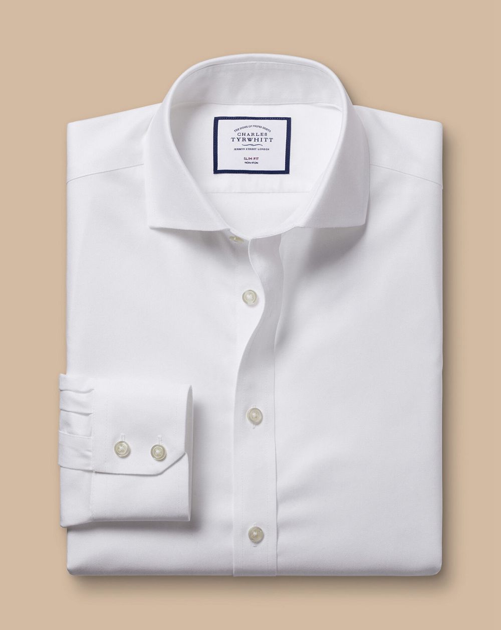 White Charles Tyrwhitt Spread Collar Non-Iron Twill Shirt | NJKMRA-380