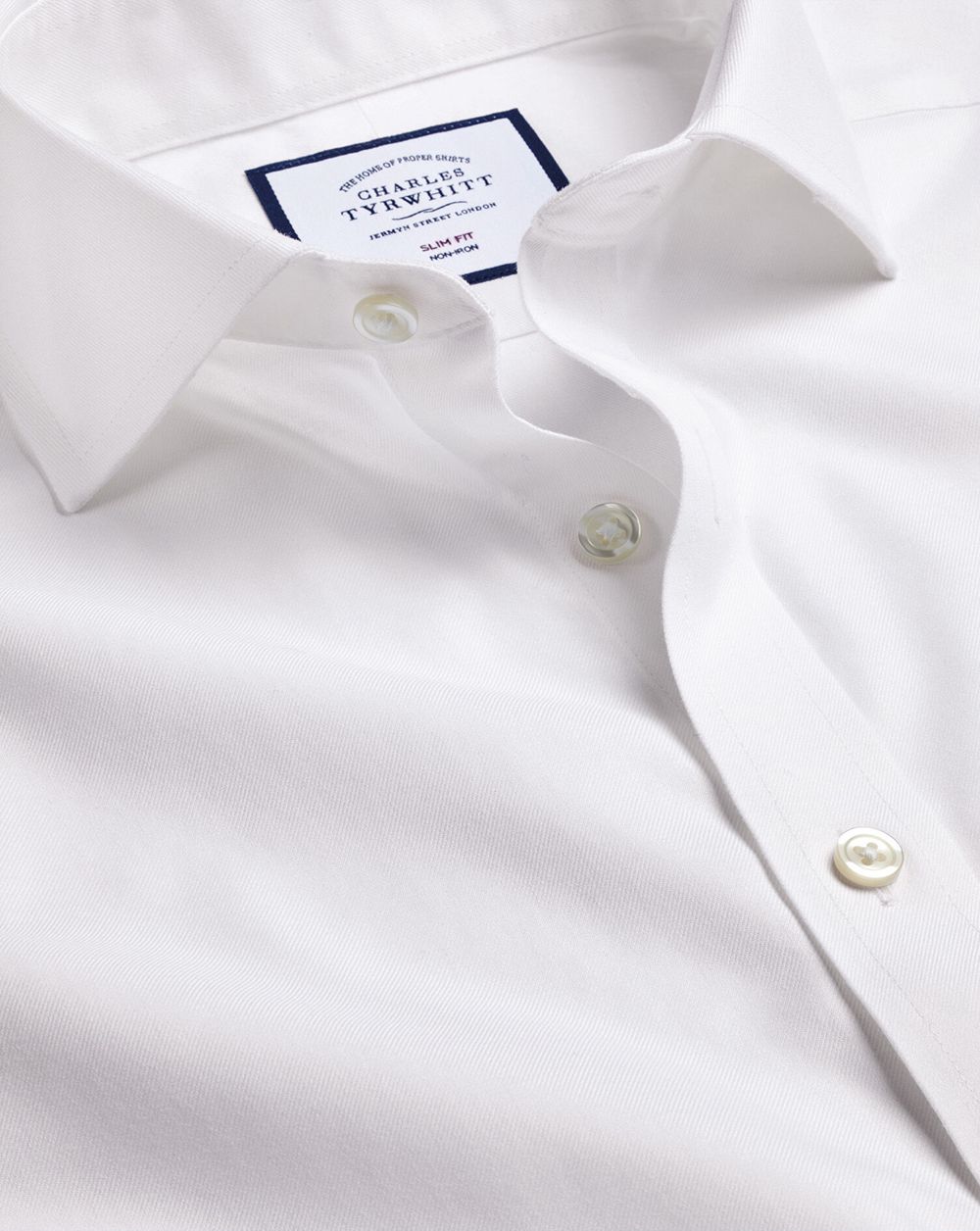 White Charles Tyrwhitt Spread Collar Non-Iron Twill Shirt | NJKMRA-380