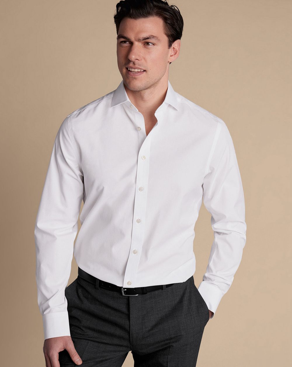 White Charles Tyrwhitt Spread Collar Non-Iron Poplin Shirt | ILWYGF-960