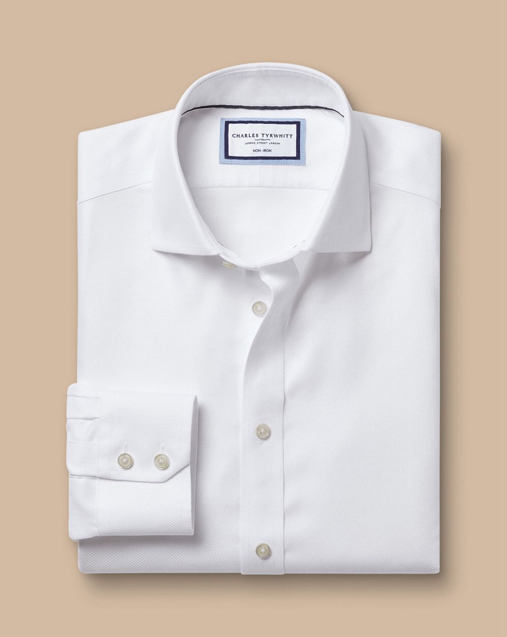 White Charles Tyrwhitt Spread Collar Non-Iron Mayfair Weave Shirt | WJUCPL-583