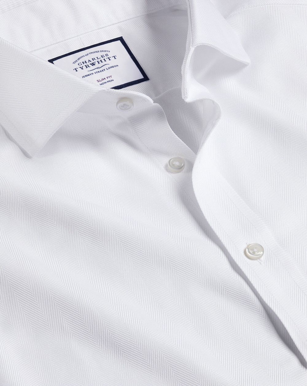 White Charles Tyrwhitt Spread Collar Non-Iron Herringbone Shirt | LXRHBS-637