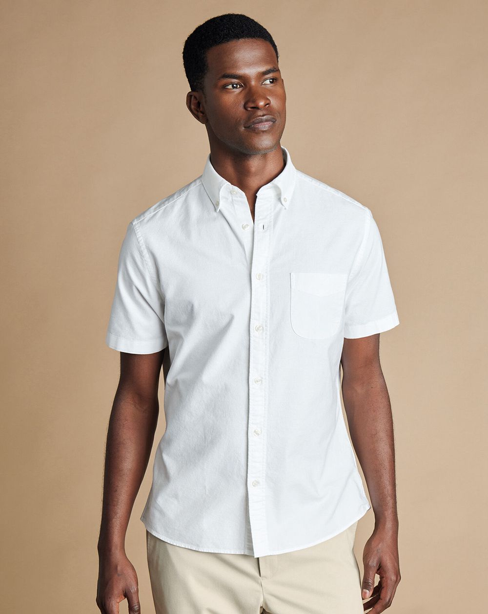 White Charles Tyrwhitt Washed Oxford Short Sleeve Shirt | QALXWV-942