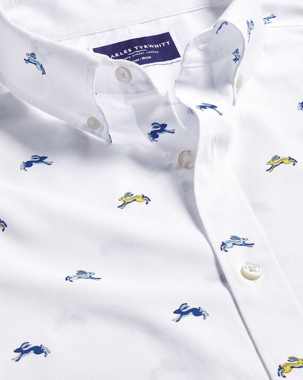 White Multi Charles Tyrwhitt Button-Down Collar Non-Iron Stretch Hare Print Shirt | TKXWHE-814