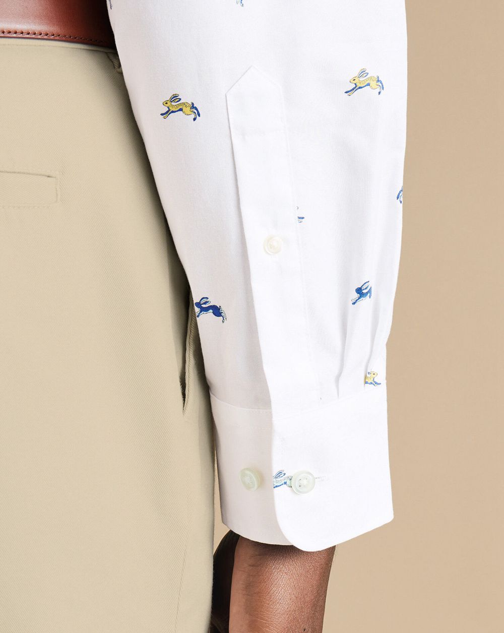 White Multi Charles Tyrwhitt Button-Down Collar Non-Iron Stretch Hare Print Shirt | TKXWHE-814