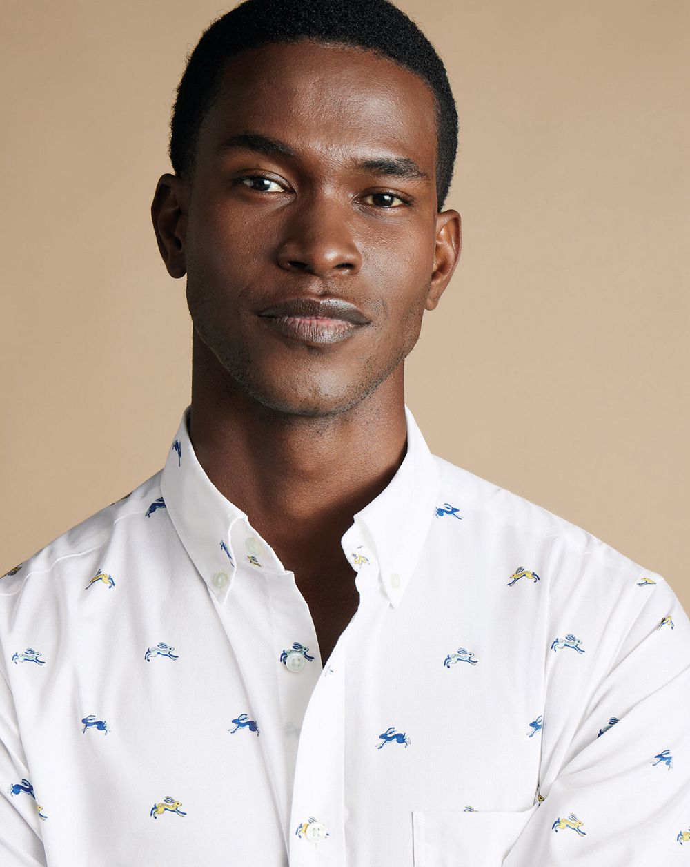 White Multi Charles Tyrwhitt Button-Down Collar Non-Iron Stretch Hare Print Shirt | TKXWHE-814