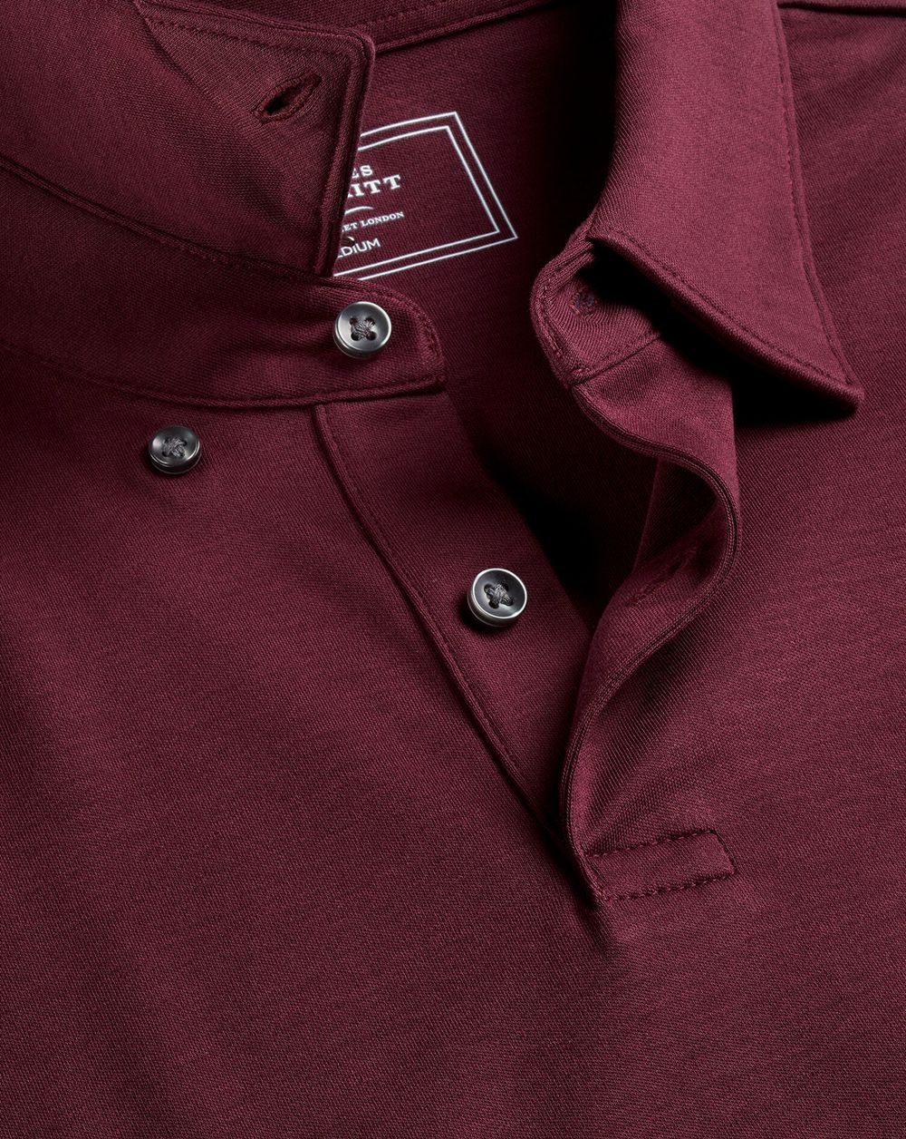 Wine Charles Tyrwhitt Smart Long Sleeve Jersey Polo | LWFJMP-326