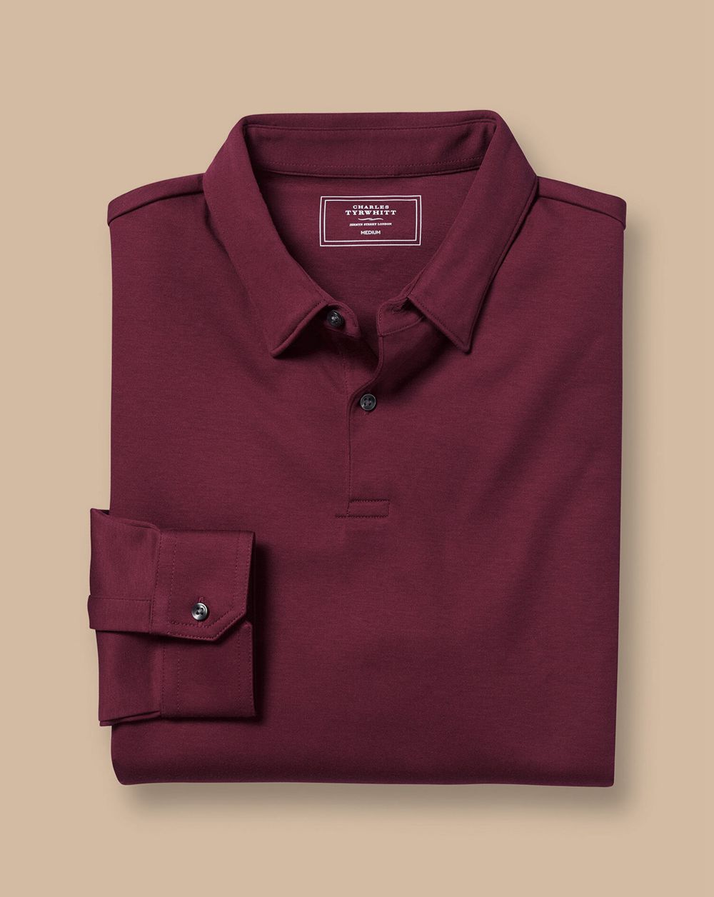 Wine Charles Tyrwhitt Smart Long Sleeve Jersey Polo | LWFJMP-326