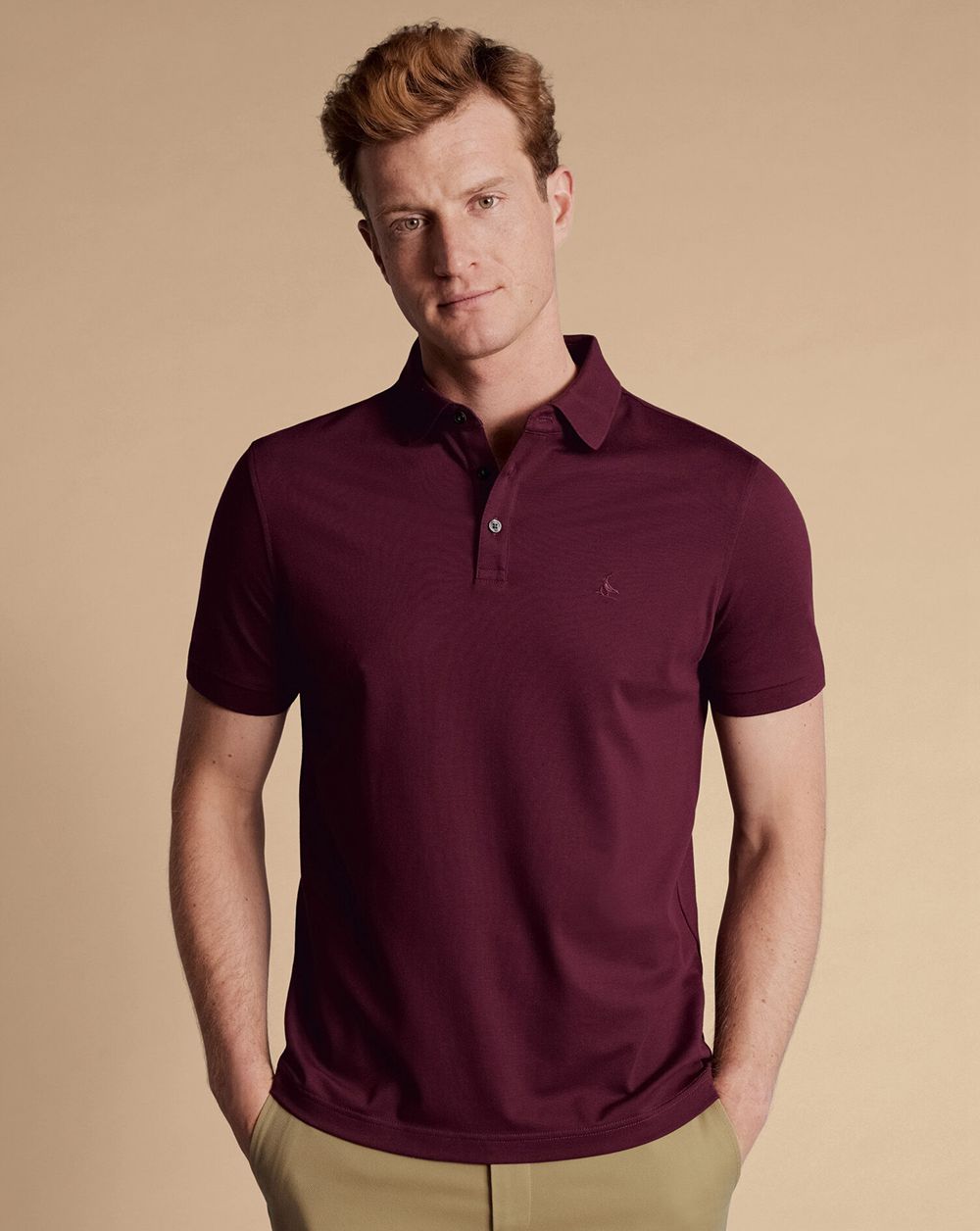 Wine Red Charles Tyrwhitt Tyrwhitt Pique Polo | VQJNPY-874